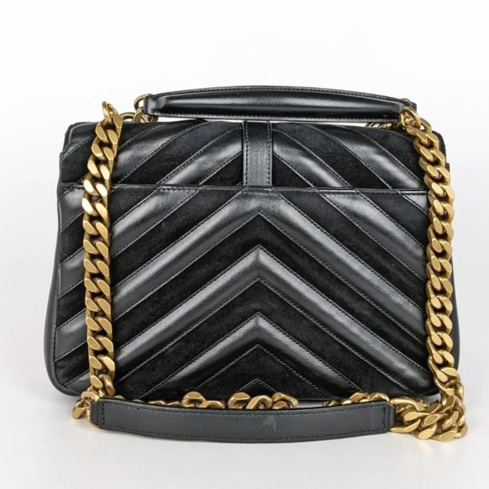 SOLDSaint Laurent Monogram College Medium Black Suede Leather Satchel - Picture 2 of 8